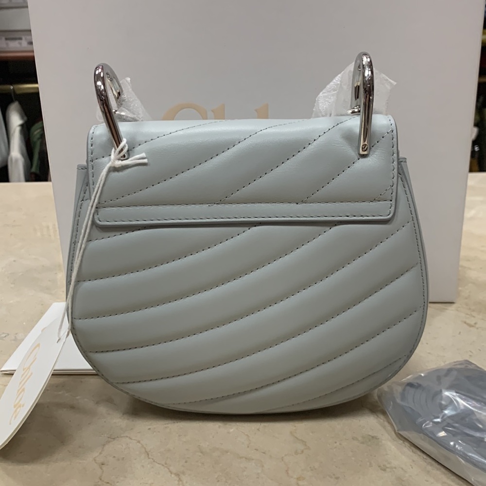 CHLOE MINI DREW CALF LEATHER CROSSBODY W/SILVER TONE JEWELRY CHAIN IN AIRY GREY - Picture 11 of 16